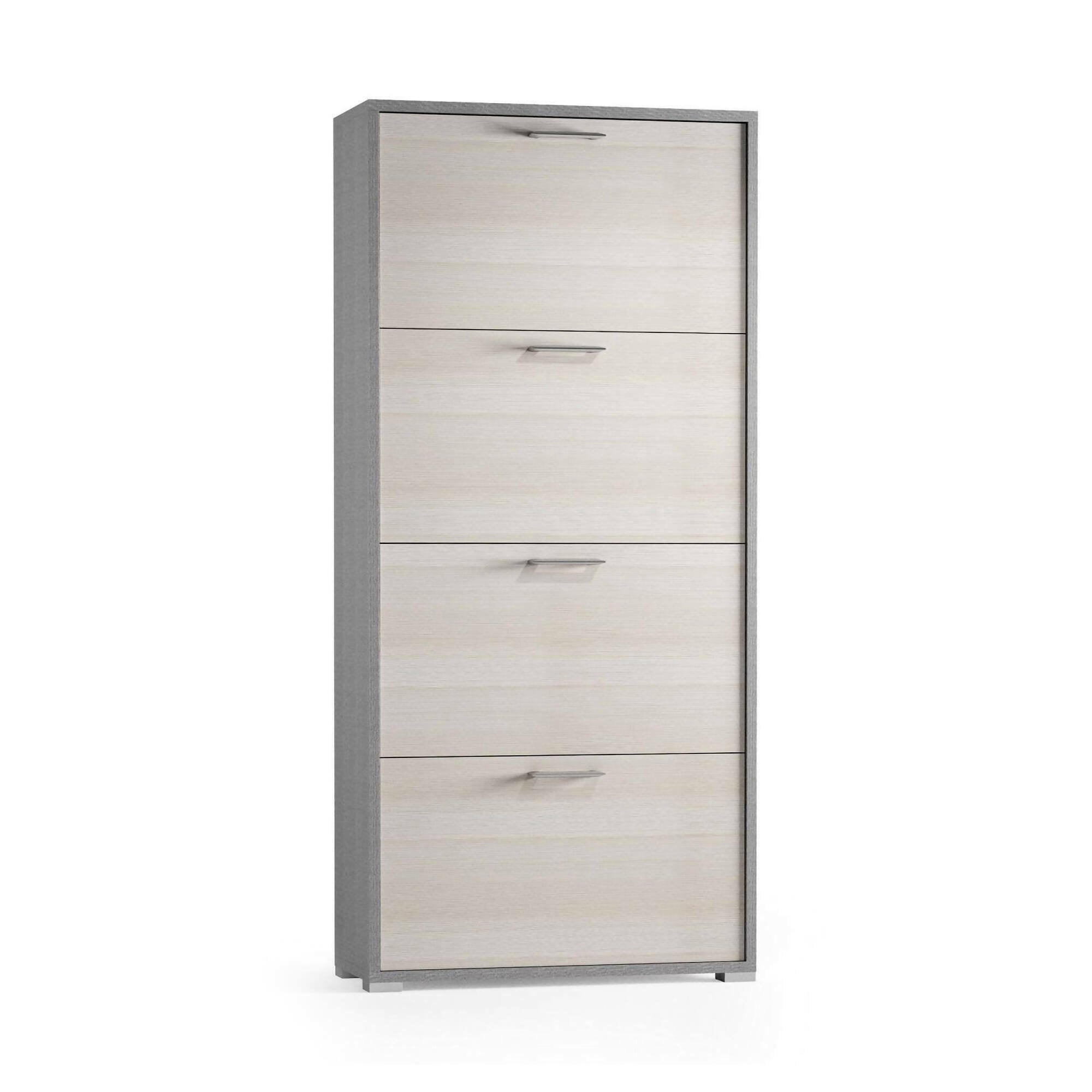 Scarpiera Adeindein, Mobile multiuso da ingresso con 4 ante a ribalta, Armadietto portascarpe a doppia profonditÒ , Made in Italy, Cm 67x28h147, Larice