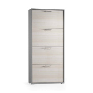 Scarpiera Adeindein, Mobile multiuso da ingresso con 4 ante a ribalta, Armadietto portascarpe a doppia profonditÒ , Made in Italy, Cm 67x28h147, Larice