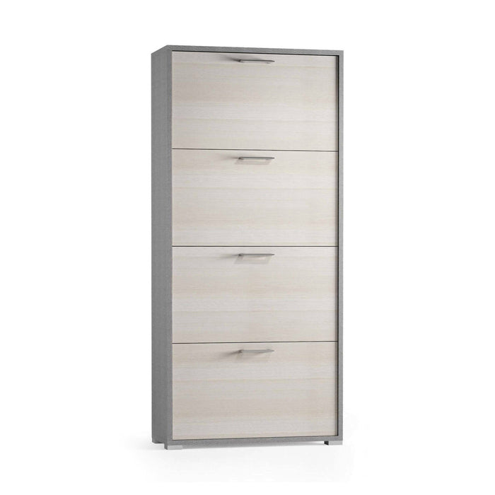 Scarpiera Adeindein, Mobile multiuso da ingresso con 4 ante a ribalta, Armadietto portascarpe a doppia profonditÒ , Made in Italy, Cm 67x28h147, Larice