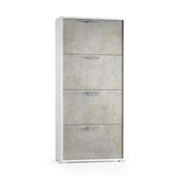 Scarpiera Adeindein, Mobile multiuso da ingresso con 4 ante a ribalta, Armadietto portascarpe a doppia profonditÒ , Made in Italy, Cm 67x28h147, Bianco e Cemento