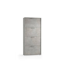 Scarpiera Adeindein, Mobile multiuso da ingresso con 4 ante a ribalta, Armadietto portascarpe a doppia profonditÒ , Made in Italy, Cm 67x28h147, Cemento