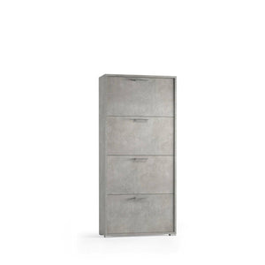 Scarpiera Adeindein, Mobile multiuso da ingresso con 4 ante a ribalta, Armadietto portascarpe a doppia profonditÒ , Made in Italy, Cm 67x28h147, Cemento