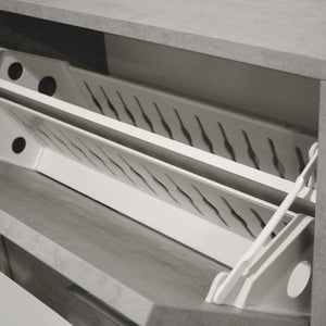 Scarpiera Adeindein, Mobile multiuso da ingresso con 4 ante a ribalta, Armadietto portascarpe a doppia profonditÒ , Made in Italy, Cm 67x28h147, Cemento