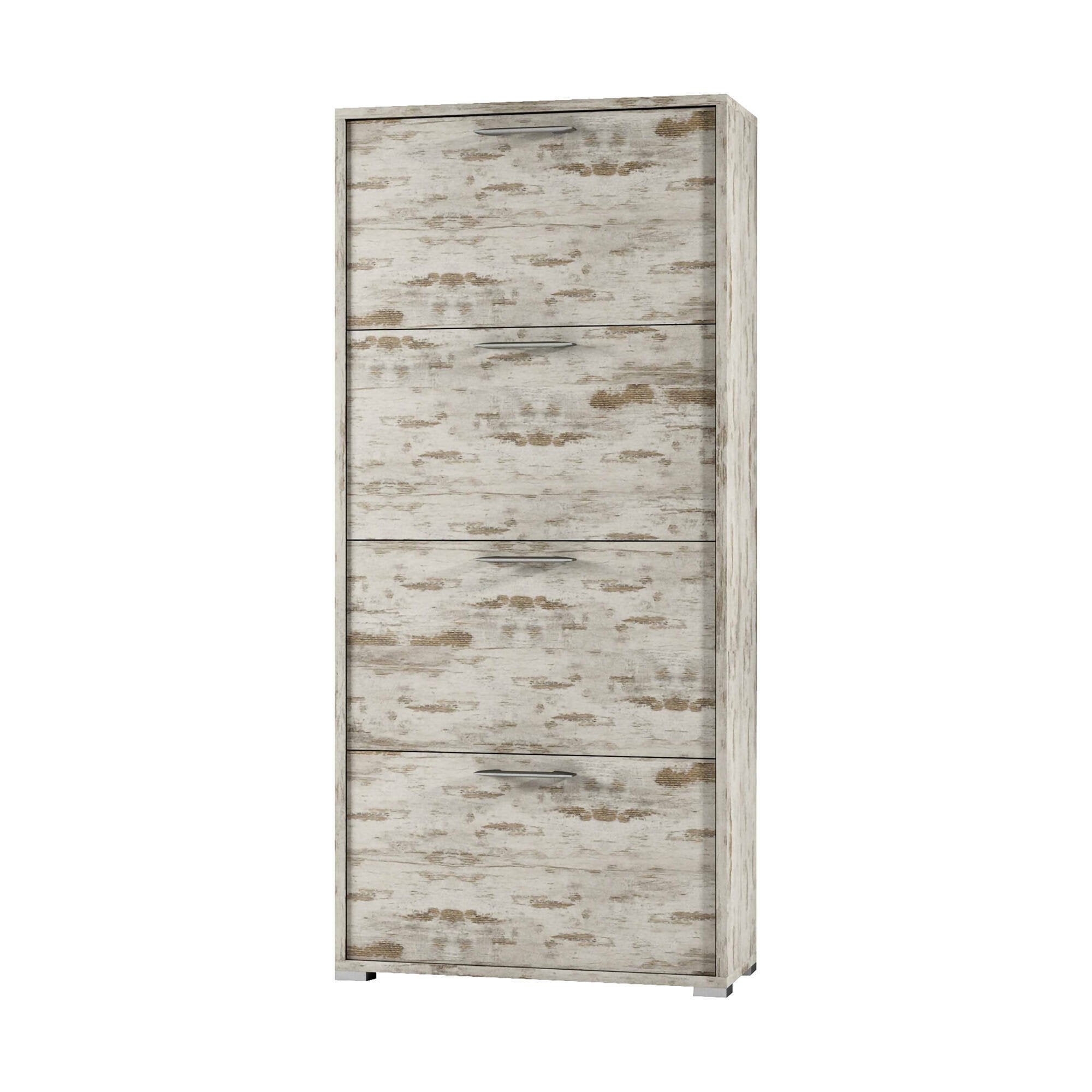 Scarpiera Adeindein, Mobile multiuso da ingresso con 4 ante a ribalta, Armadietto portascarpe a doppia profonditÒ , Made in Italy, Cm 67x28h147, Vintage