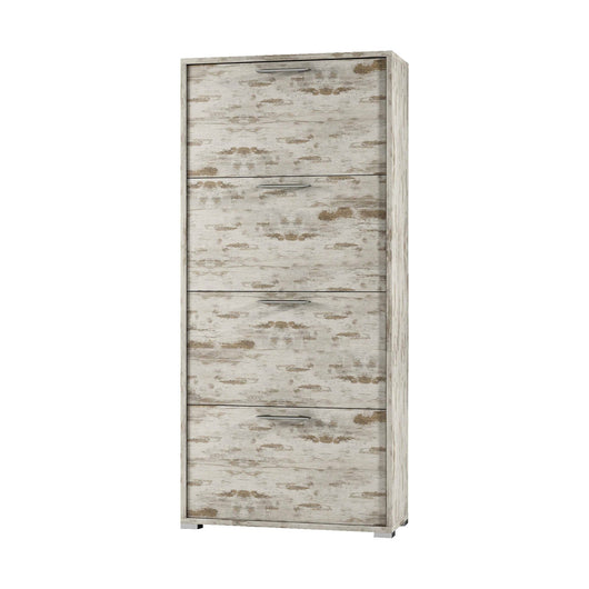 Scarpiera Adeindein, Mobile multiuso da ingresso con 4 ante a ribalta, Armadietto portascarpe a doppia profonditÒ , Made in Italy, Cm 67x28h147, Vintage