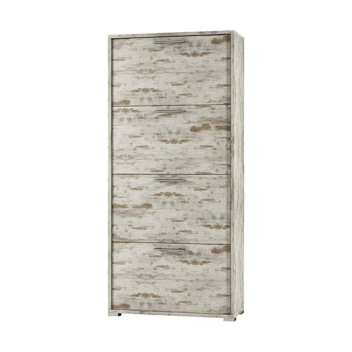 Scarpiera Adeindein, Mobile multiuso da ingresso con 4 ante a ribalta, Armadietto portascarpe a doppia profonditÒ , Made in Italy, Cm 67x28h147, Vintage