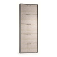 Scarpiera Anina, Mobile multiuso da ingresso con 5 ante a ribalta, Armadietto portascarpe a doppia profonditÒ , Made in Italy, Cm 67x28h183, Larice