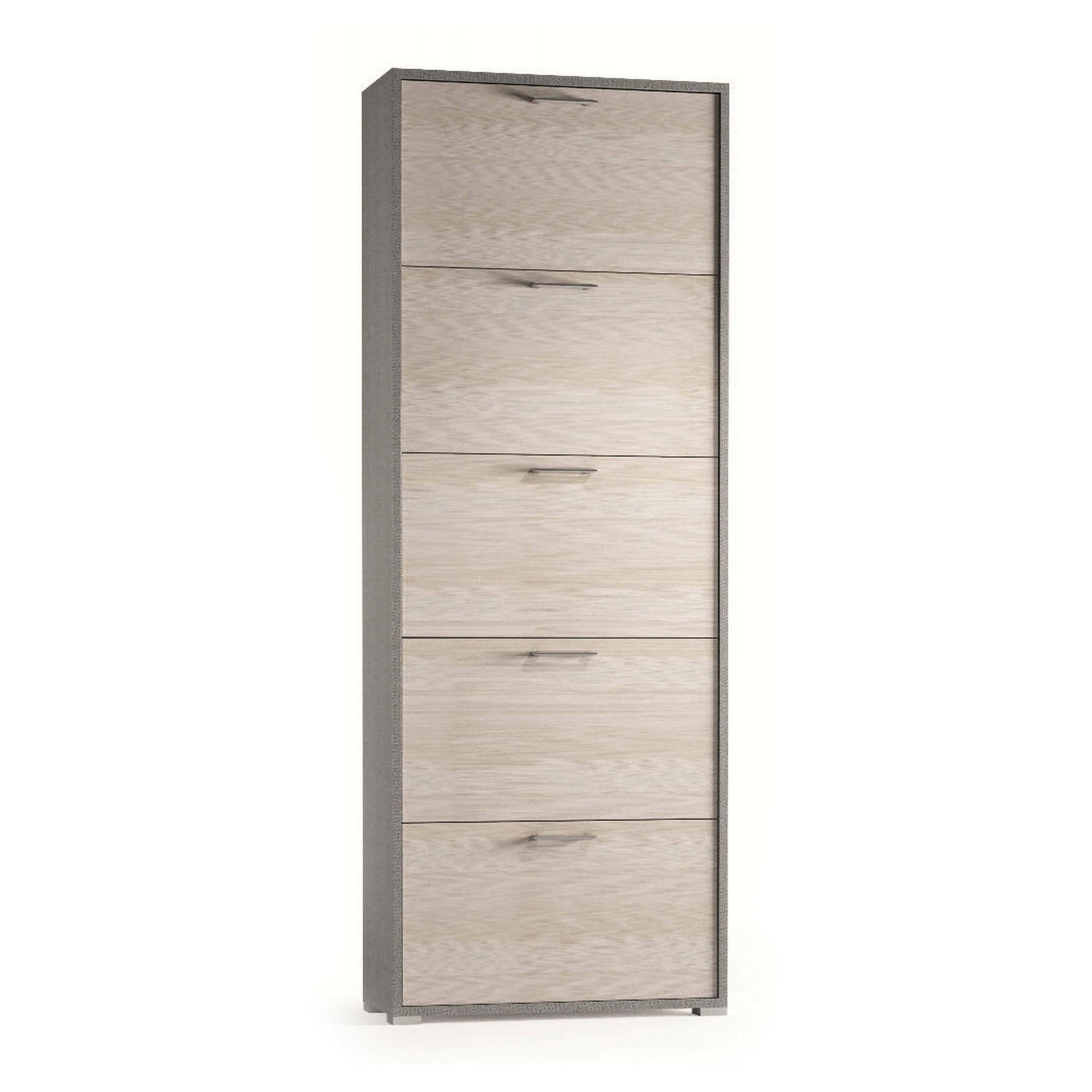 Scarpiera Anina, Mobile multiuso da ingresso con 5 ante a ribalta, Armadietto portascarpe a doppia profonditÒ , Made in Italy, Cm 67x28h183, Larice