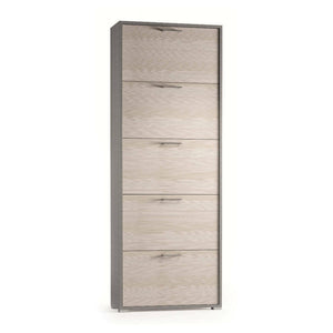 Scarpiera Anina, Mobile multiuso da ingresso con 5 ante a ribalta, Armadietto portascarpe a doppia profonditÒ , Made in Italy, Cm 67x28h183, Larice
