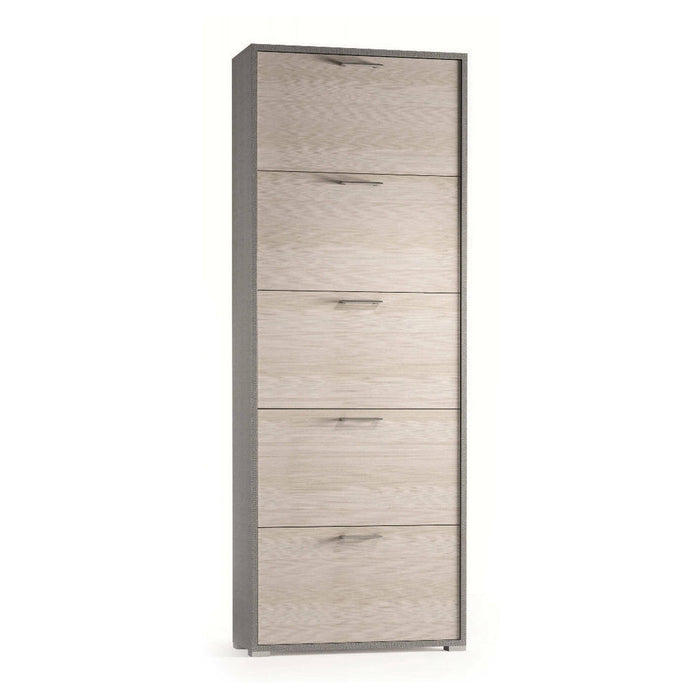 Scarpiera Anina, Mobile multiuso da ingresso con 5 ante a ribalta, Armadietto portascarpe a doppia profonditÒ , Made in Italy, Cm 67x28h183, Larice