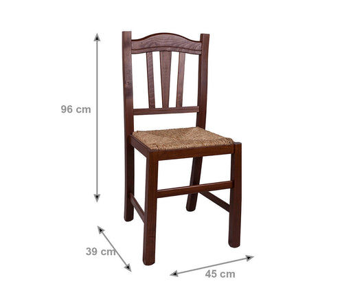 Sedia 0, Sedia classica in legno con fondello in paglia, Ideale per sala da pranzo, cucina o salotto, Cm 45x39h96, Noce