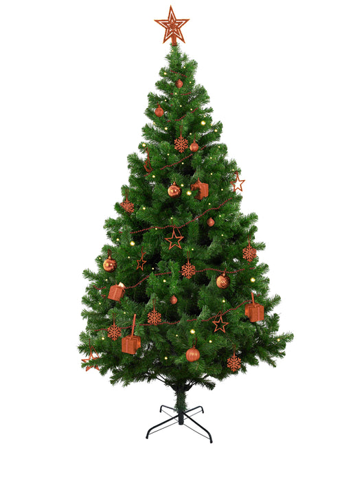 Set natalizio, Albero di natale con ornamenti, exfra folto, Effetto reale, Assortimento decorazioni di Natale 50 pezzi, Luci bianco caldo 8,95M, albero h180cm, colore rosso