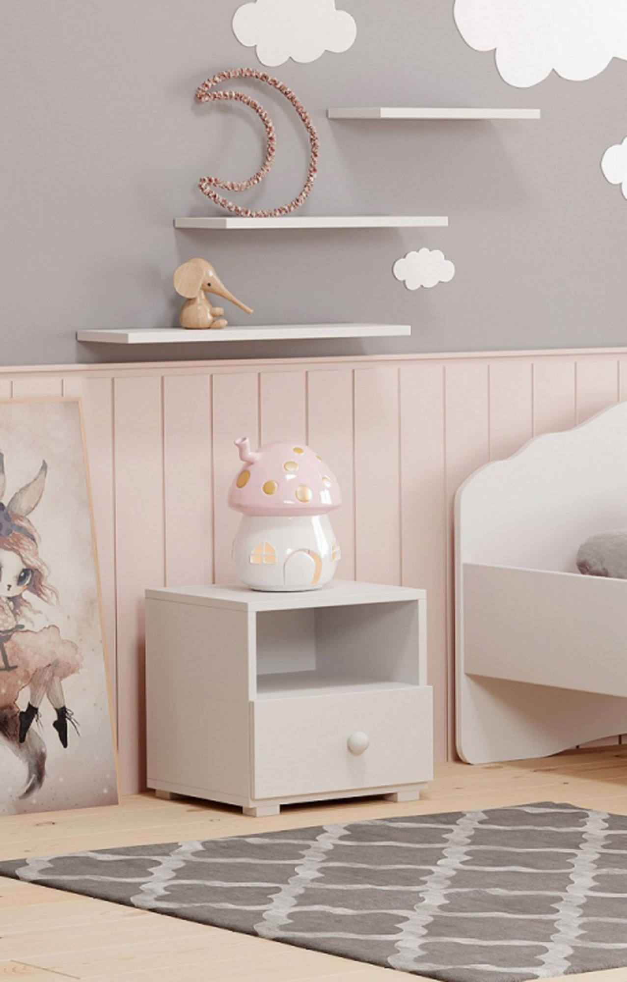 Comodino moderno per camera da Dvernacchi, Tavolino da notte con 1 cassetto e pomello, cm 40x38h41, colore Bianco