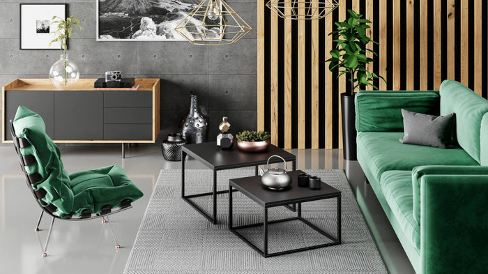 Set di 2 tavolini da Dverol, Tavolino da caffÃ¨ con gambe in metallo, Tavolo da soggiorno in stile industrial, cm 42x70h42, colore Nero