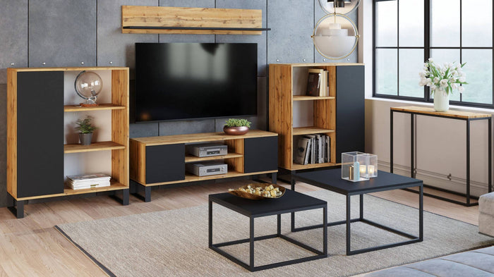 Set di 2 tavolini da Dverol, Tavolino da caffÃ¨ con gambe in metallo, Tavolo da soggiorno in stile industrial, cm 42x70h42, colore Nero