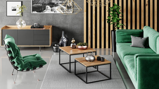 Set di 2 tavolini da Dverol, Tavolino da caffÃ¨ con gambe in metallo, Tavolo da soggiorno in stile industrial, cm 42x70h42, colore Acero