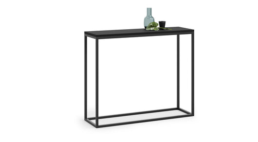 Tavolo alto da Dverzellett, Tavolo ausiliario con gambe in metallo, Consolle rettangolare da bar stile idustrial, cm 100x30h80, colore Nero