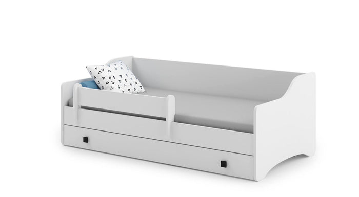 Letto singolo per Dvesel, Lettino con protezione anticaduta per cameretta, cm 164x85h60, colore Bianco e Nero