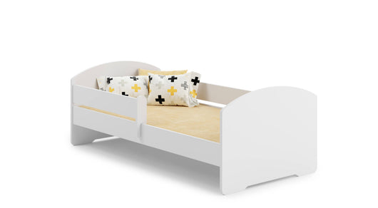 Letto singolo per Dvial, Lettino per cameretta, Letto con protezione anticaduta, con testiera tonda, cm 144x78h58, colore Bianco