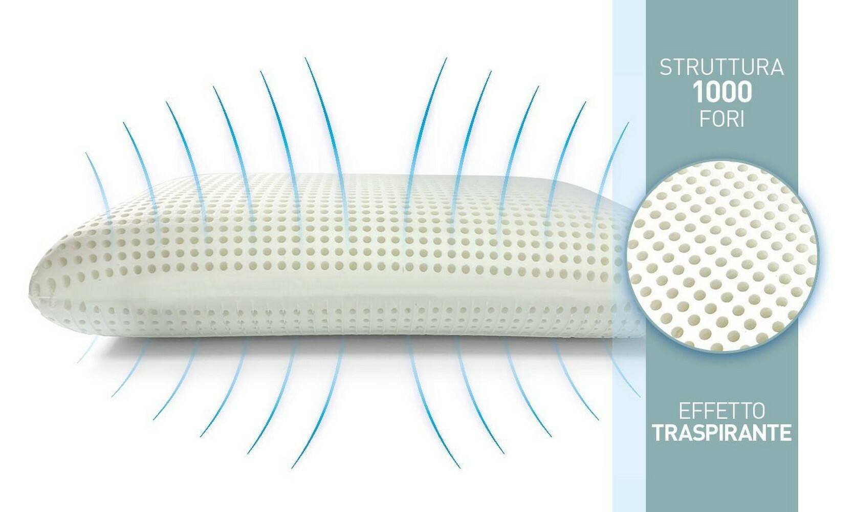 Talamo Italia Set di 4 Cuscini per Cerfoglio, 100% Made in Italy, Guanciale ergonomico a "saponetta" in Memory Foam forato, Anallergico e Traspirante, 70x40xh16 cm