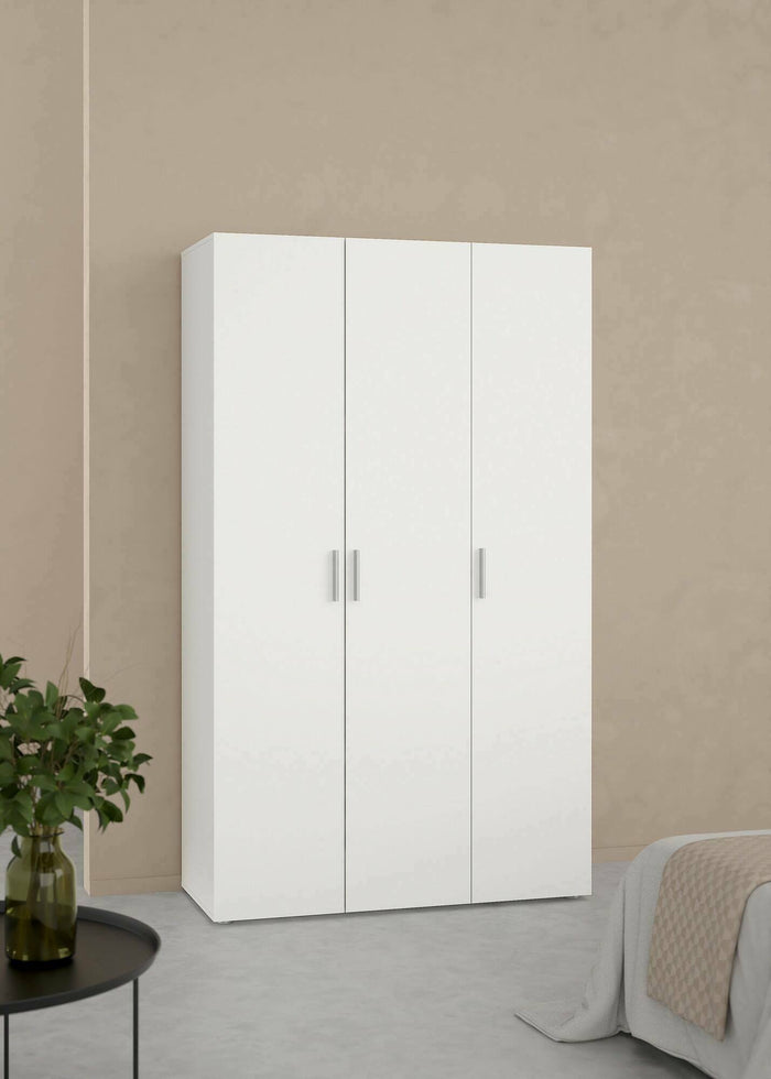 Guardaroba 3 ante Albacore, Mobile camera da letto, Cabina armadio portabiti, Armadio appendiabiti, 118x50 h201 cm, Bianco