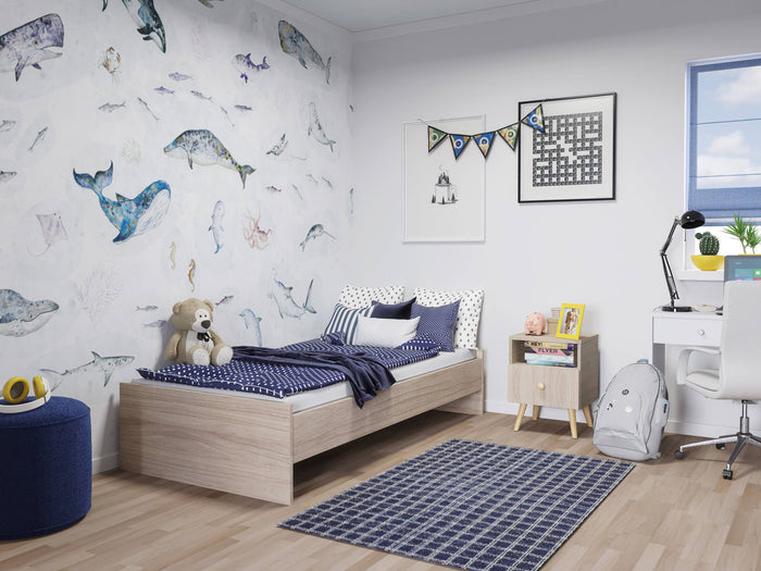 Letto singolo moderno con Dvician, letto a una piazza adatto a materasso da 90x190 cm, colore Rovere