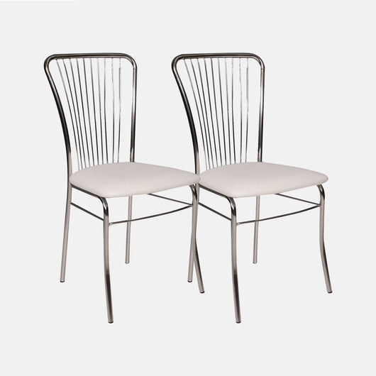 Sedia 0, Set di 2 Sedie moderne con fondello in ecopelle, struttura in metallo cromato, Cm 54x45h93, Bianco
