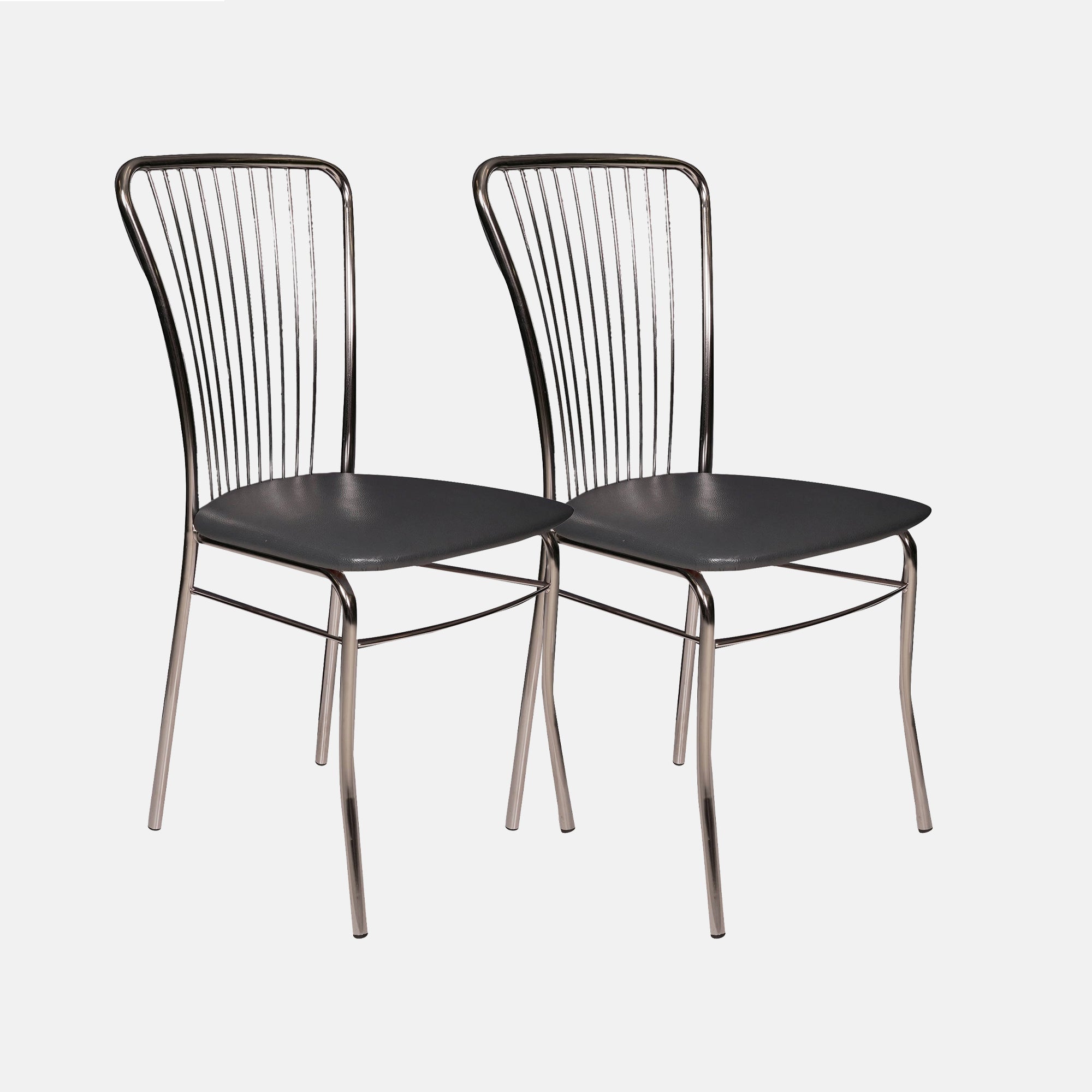 Sedia 0, Set di 2 Sedie moderne con fondello in ecopelle, struttura in metallo cromato, Cm 54x45h93, Nero