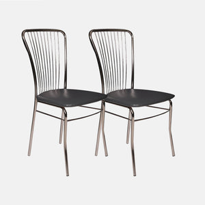Sedia 0, Set di 2 Sedie moderne con fondello in ecopelle, struttura in metallo cromato, Cm 54x45h93, Nero