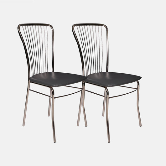 Sedia 0, Set di 2 Sedie moderne con fondello in ecopelle, struttura in metallo cromato, Cm 54x45h93, Nero