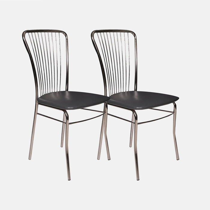 Sedia 0, Set di 2 Sedie moderne con fondello in ecopelle, struttura in metallo cromato, Cm 54x45h93, Nero