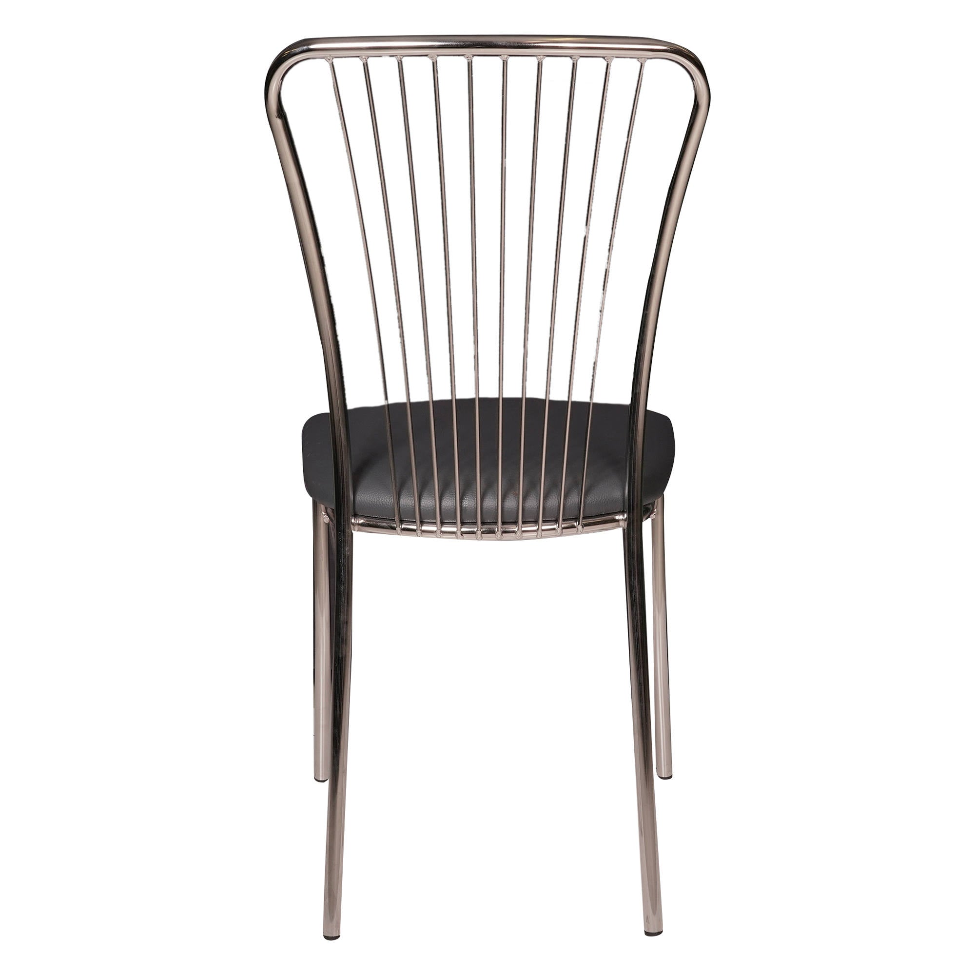 Sedia 0, Set di 2 Sedie moderne con fondello in ecopelle, struttura in metallo cromato, Cm 54x45h93, Nero