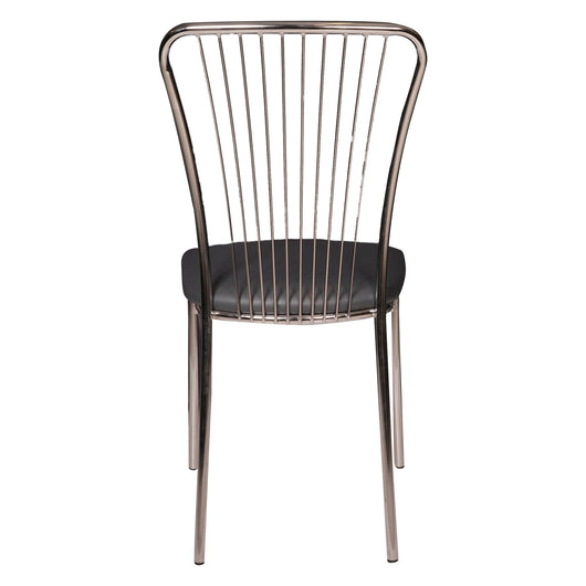 Sedia 0, Set di 2 Sedie moderne con fondello in ecopelle, struttura in metallo cromato, Cm 54x45h93, Nero