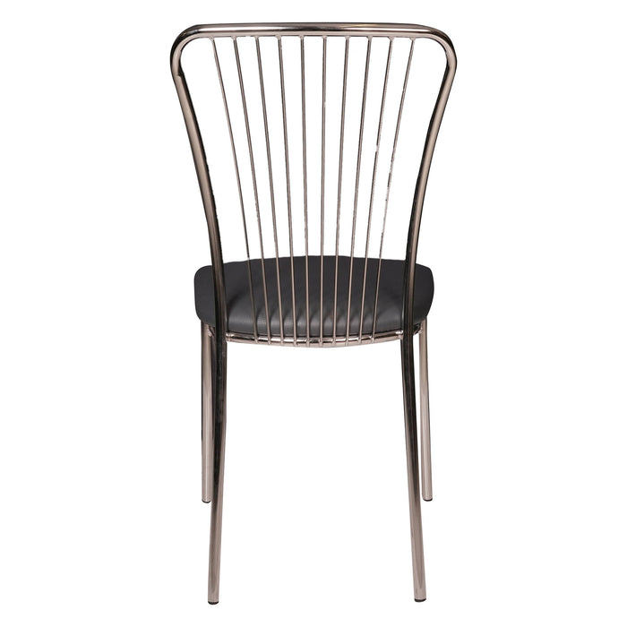 Sedia 0, Set di 2 Sedie moderne con fondello in ecopelle, struttura in metallo cromato, Cm 54x45h93, Nero