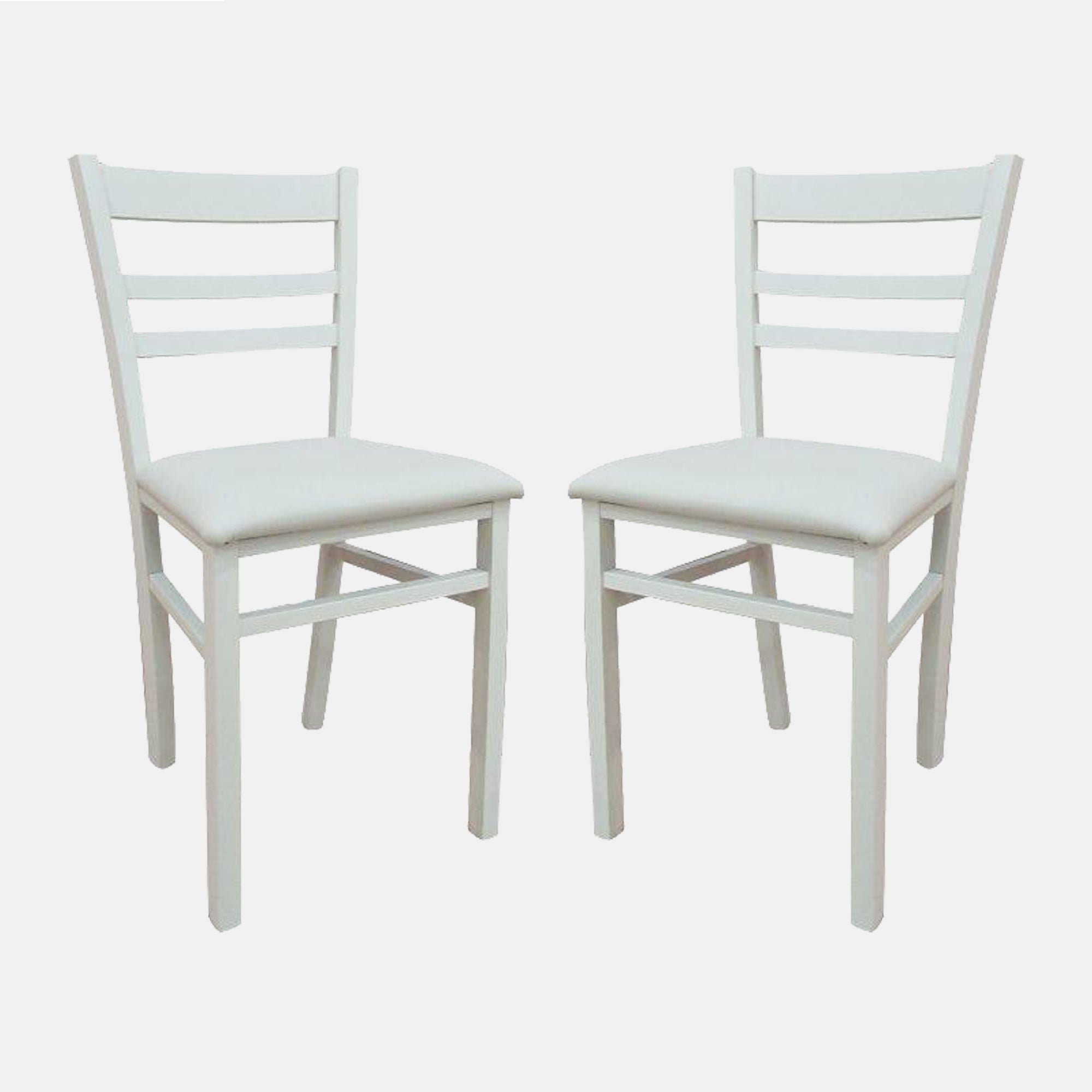 Sedia 0, Sedia classica in legno con fondello in ecopelle , Ideale per sala da pranzo, cucina o salotto, Cm 41x43h86, Bianco, Set da 2