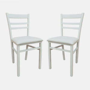 Sedia 0, Sedia classica in legno con fondello in ecopelle , Ideale per sala da pranzo, cucina o salotto, Cm 41x43h86, Bianco, Set da 2