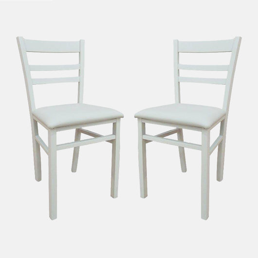 Sedia 0, Sedia classica in legno con fondello in ecopelle , Ideale per sala da pranzo, cucina o salotto, Cm 41x43h86, Bianco, Set da 2