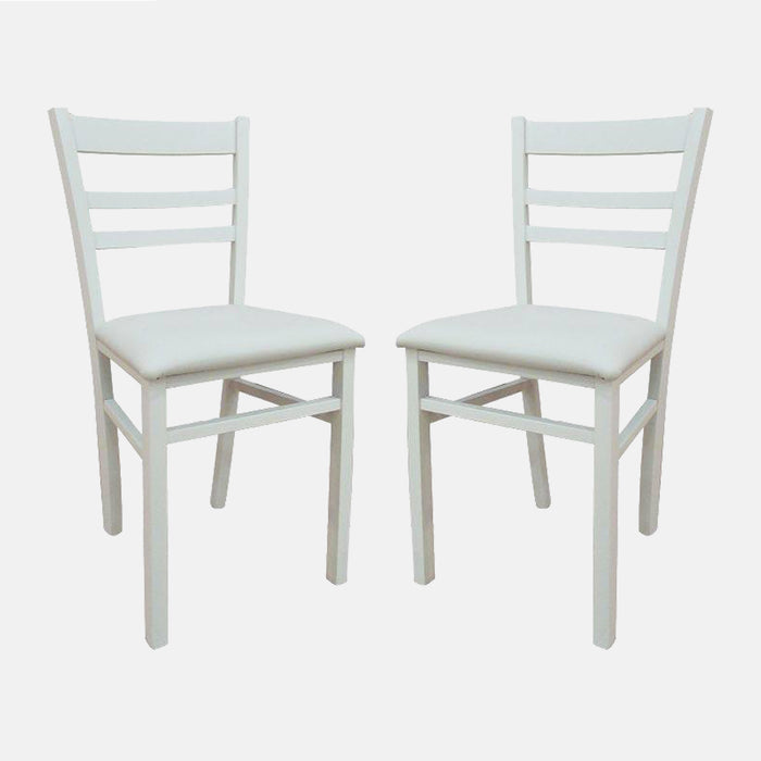 Sedia 0, Sedia classica in legno con fondello in ecopelle , Ideale per sala da pranzo, cucina o salotto, Cm 41x43h86, Bianco, Set da 2