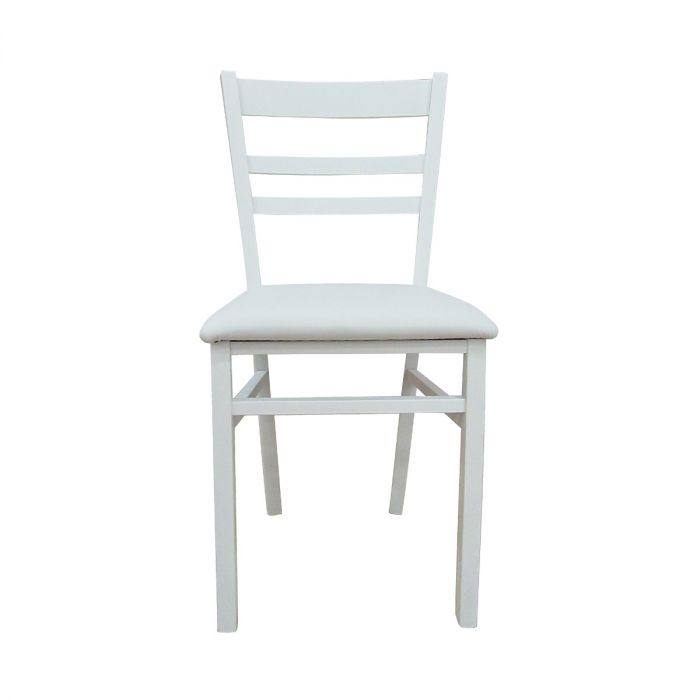 Sedia 0, Sedia classica in legno con fondello in ecopelle , Ideale per sala da pranzo, cucina o salotto, Cm 41x43h86, Bianco, Set da 2