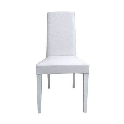 Sedia 0, Sedia moderna in legno con rivestimento in ecopelle, Ideale per sala da pranzo, cucina o salotto, Cm 46x54h98, Bianco