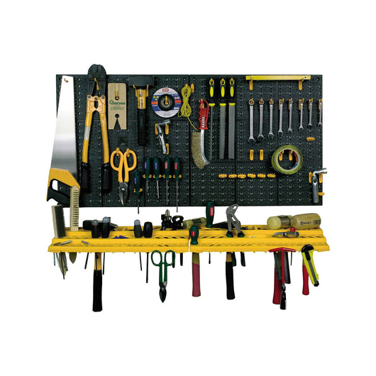 Set di 2 pannelli e 2 mensole portautensili con 50 Domiziana, Organiser porta oggetti da parete, 100% Made in Italy, cm 100x22h50, colore Nero