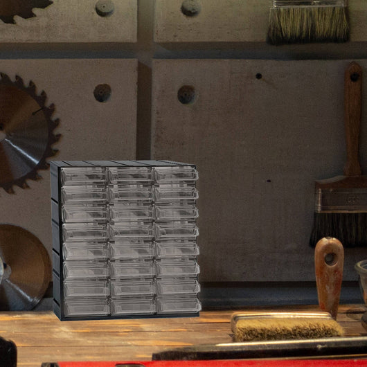 Cassettiera portaminuteria a 24 Atanasia, Organiser portaoggetti con Atanasia trasparenti, 100% Made in Italy, cm 19x15h23, colore Nero