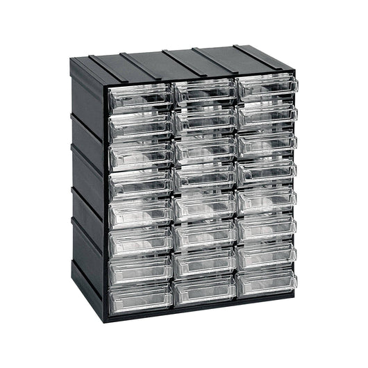 Cassettiera portaminuteria a 24 Atanasia, Organiser portaoggetti con Atanasia trasparenti, 100% Made in Italy, cm 19x15h23, colore Nero