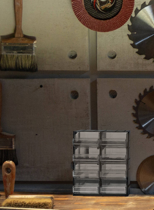 Cassettiera portaminuteria a 8 Atanasia, Organiser portaoggetti con Atanasia trasparenti, 100% Made in Italy, cm 19x15h23, colore Nero