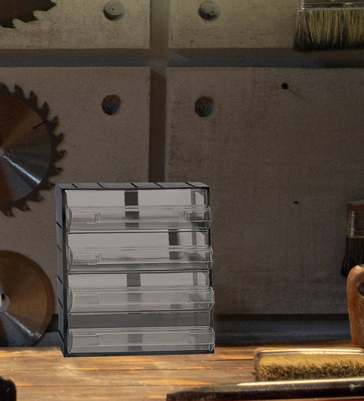 Cassettiera portaminuteria a 4 Atanasia, Organiser portaoggetti con Atanasia trasparenti, 100% Made in Italy, cm 19x15h23, colore Nero