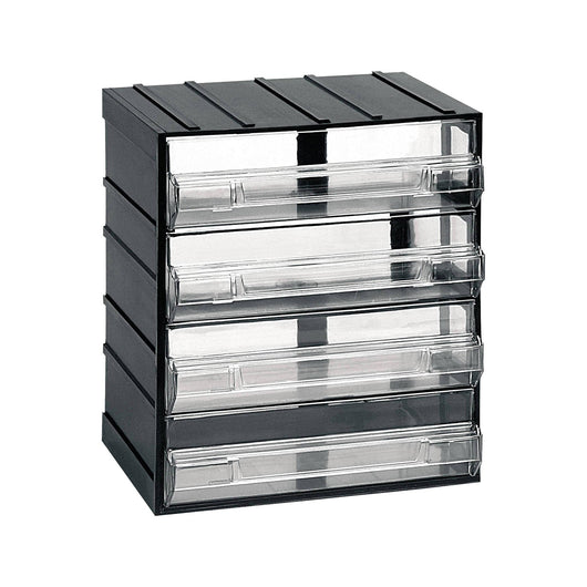 Cassettiera portaminuteria a 4 Atanasia, Organiser portaoggetti con Atanasia trasparenti, 100% Made in Italy, cm 19x15h23, colore Nero