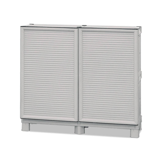 Armadio multiuso da esterno o Arlinda, Mobile a 2 ante e 1 ripiano in polipropilene, 100% Made in Italy, cm 100x39h92, colore Grigio chiaro
