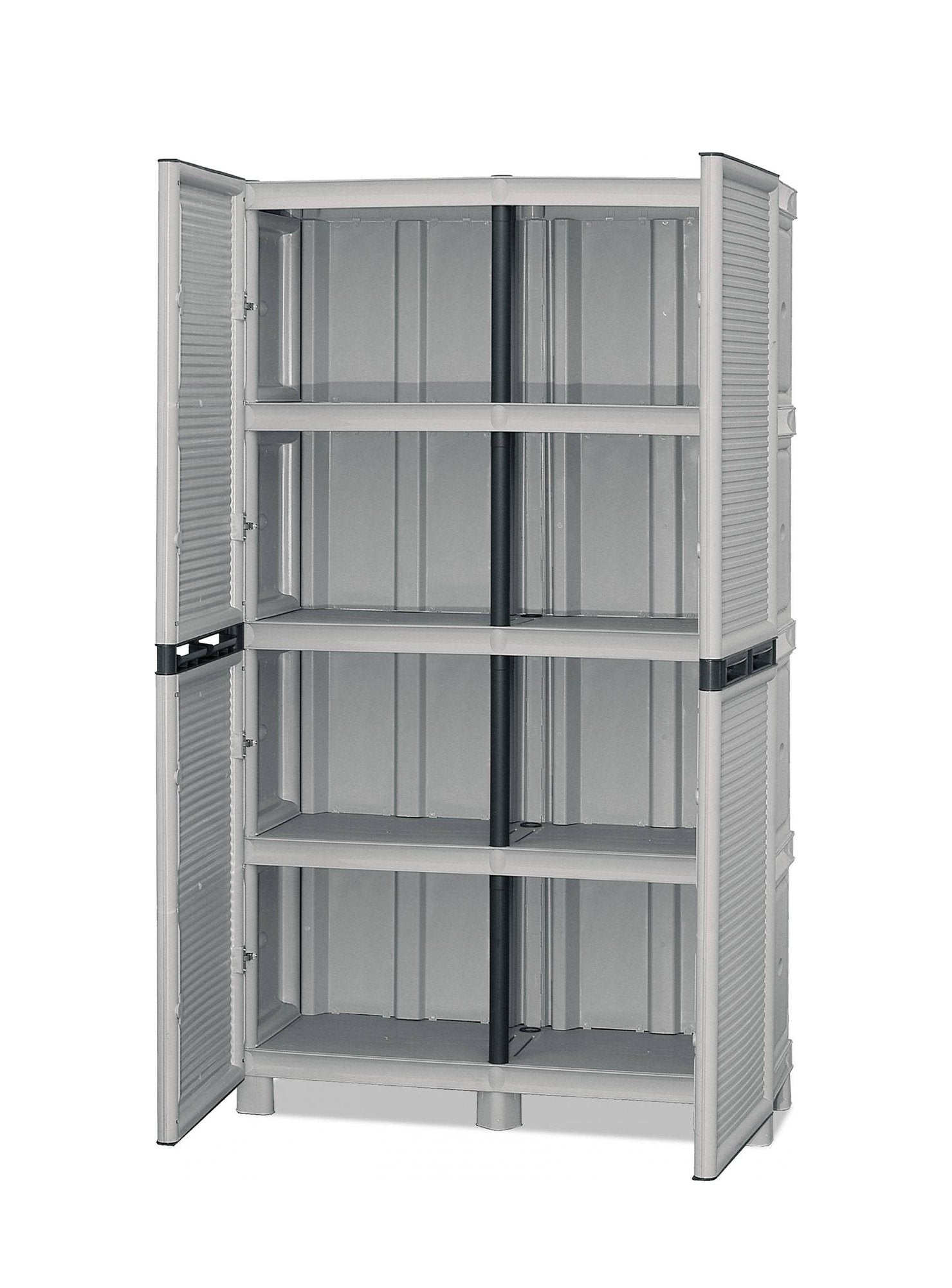 Armadio multiuso da esterno o Allain, Mobile a 2 ante e 3 ripiani in polipropilene, 100% Made in Italy, cm 100x39h172, colore Grigio chiaro