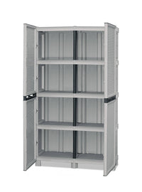 Armadio multiuso da esterno o Allain, Mobile a 2 ante e 3 ripiani in polipropilene, 100% Made in Italy, cm 100x39h172, colore Grigio chiaro