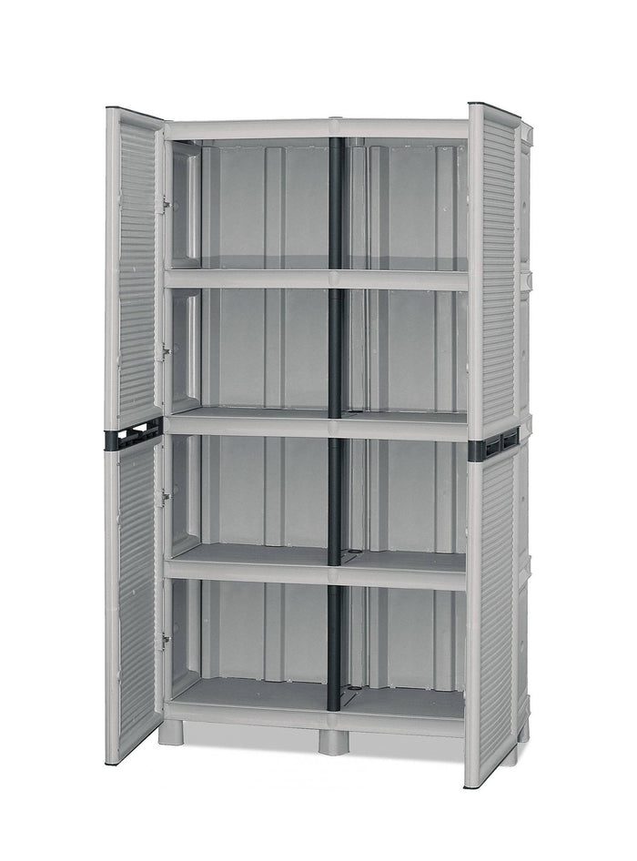 Armadio multiuso da esterno o Allain, Mobile a 2 ante e 3 ripiani in polipropilene, 100% Made in Italy, cm 100x39h172, colore Grigio chiaro